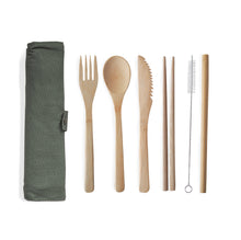 Load image into Gallery viewer, Green Bamboo Cutlery Set